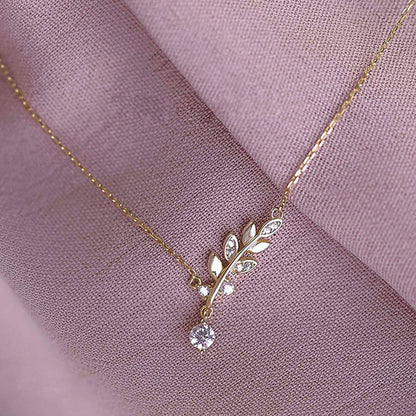 925 sterling silver delicate small CZ leaf necklace Set of 5