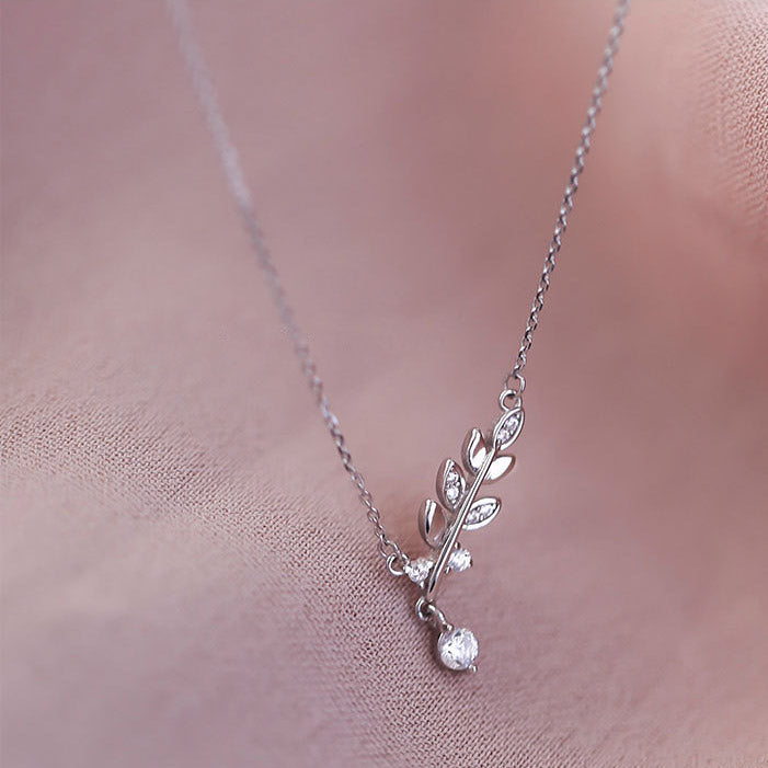 925 sterling silver delicate small CZ leaf necklace Set of 5