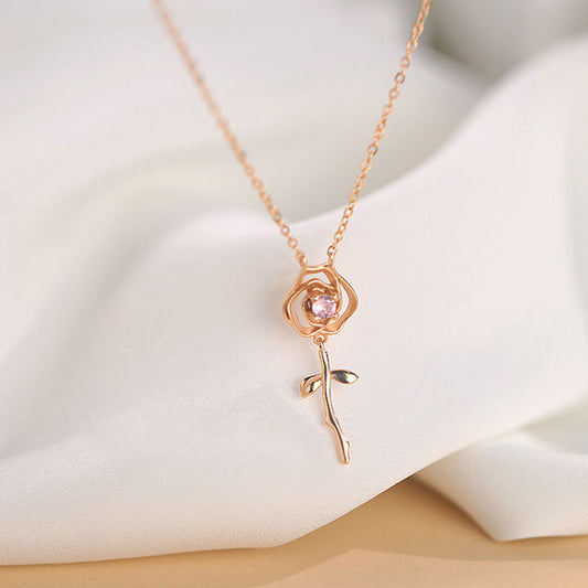 925 silver pink zircon rose flower pendant necklace Set of 5