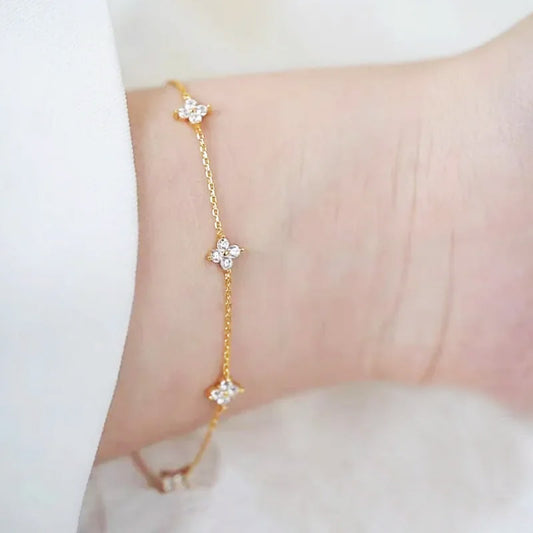 925 silver 18k gold tiny zircon flower Bracelet Set of 5