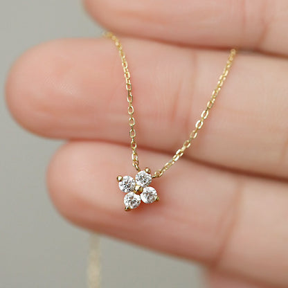 925 silver zircon tiny four-leaf flower pendant necklace set of 5