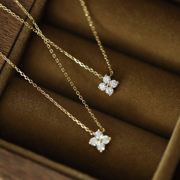 925 silver zircon tiny four-leaf flower pendant necklace set of 5