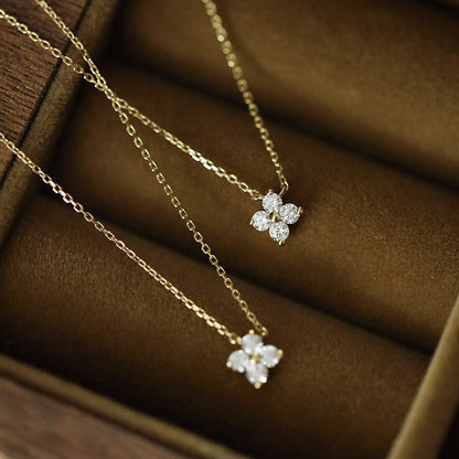 925 silver zircon tiny four-leaf flower pendant necklace set of 5