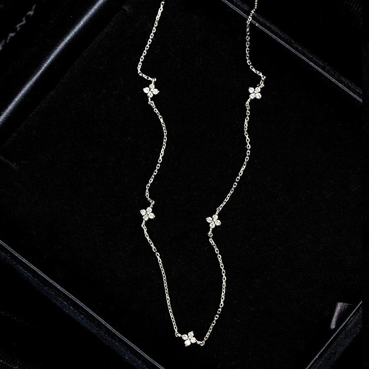 925 silver zircon tiny 4 leaf flower charm chain necklace set of 5