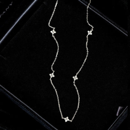 925 silver zircon tiny 4 leaf flower charm chain necklace set of 5