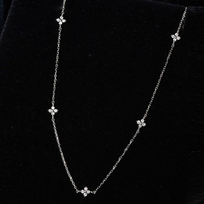 925 silver zircon tiny 4 leaf flower charm chain necklace set of 5