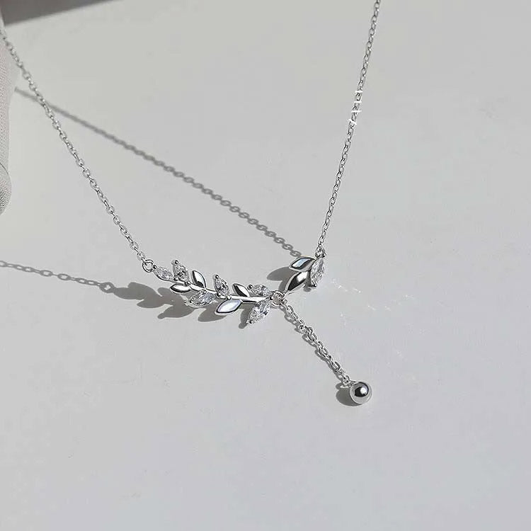 925 sterling silver zircon leaf tassel pendant necklace Set of 5