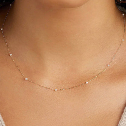 925 sterling silver 3mm small pearls chain necklace Set of 5