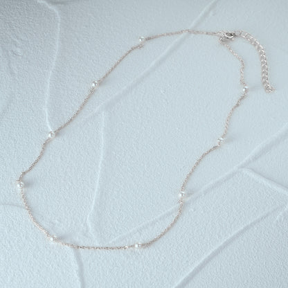 925 sterling silver 3mm small pearls chain necklace Set of 5