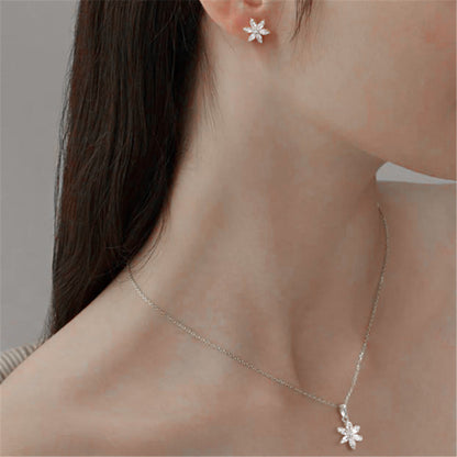 925 sterling silver snowflake stud earring and necklace set (5 Sets)