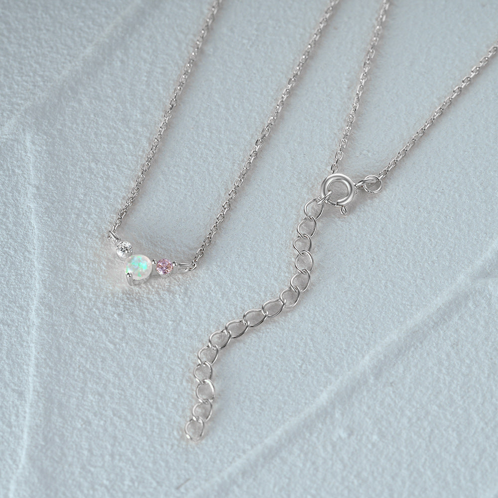 925 sterling silver small opal and cz necklace Set of 5