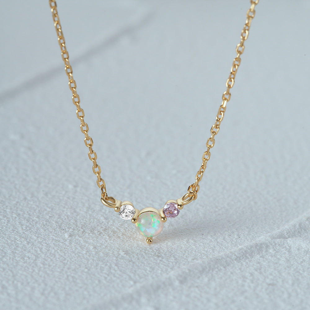 925 sterling silver small opal and cz necklace Set of 5