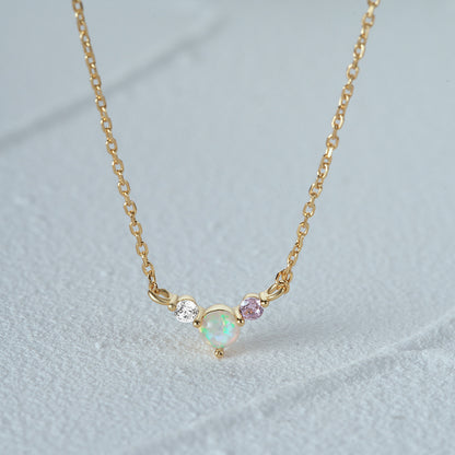 925 sterling silver small opal and cz necklace Set of 5