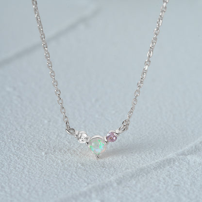 925 sterling silver small opal and cz necklace Set of 5