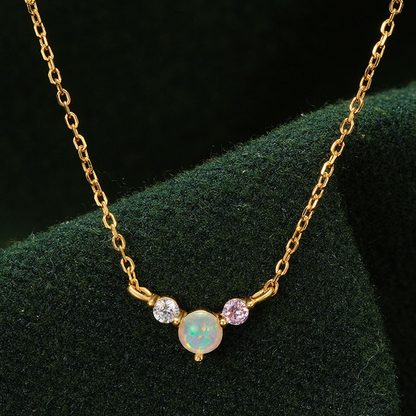 925 sterling silver small opal and cz necklace Set of 5