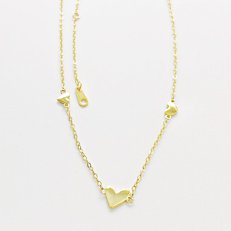 Collar de plata de ley S925 con triple corazón pequeño, juego de 10