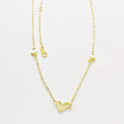 Collar de plata de ley S925 con triple corazón pequeño, juego de 10