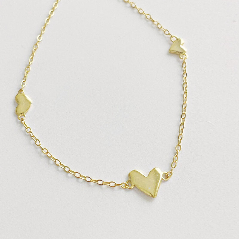 Collar de plata de ley S925 con triple corazón pequeño, juego de 10