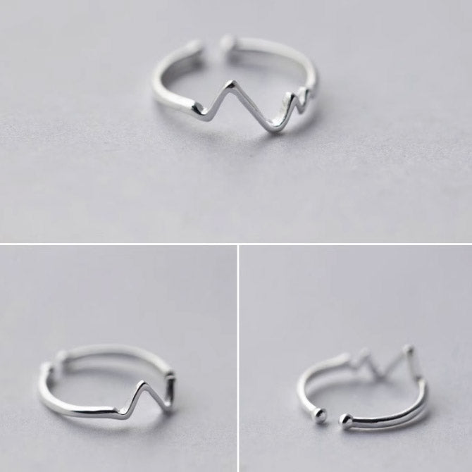 925 sterling silver women adjustable heartbeat ring Set of 5