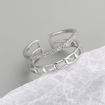 925 silver two-layered link adjustable open rings Set of 5