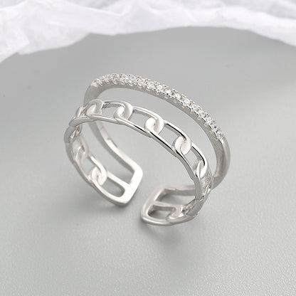 925 silver two-layered link adjustable open rings Set of 5