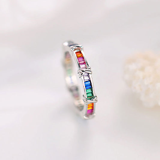 925 sterling silver cross rainbow zircon rings Set of 5