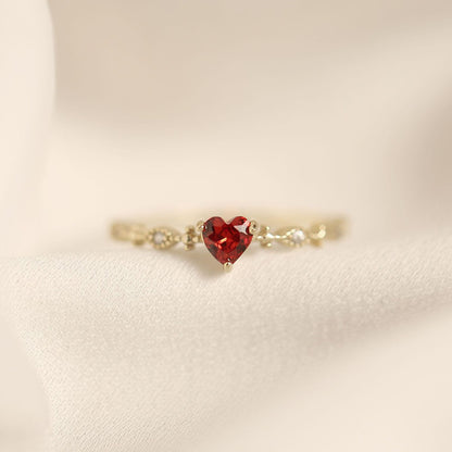 925 sterling silver red heart-shaped ruby ring Set of 5