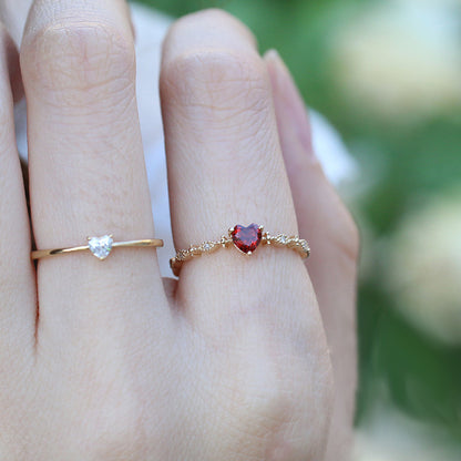 925 sterling silver red heart-shaped ruby ring Set of 5