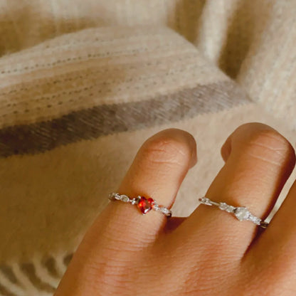 925 sterling silver red heart-shaped ruby ring Set of 5