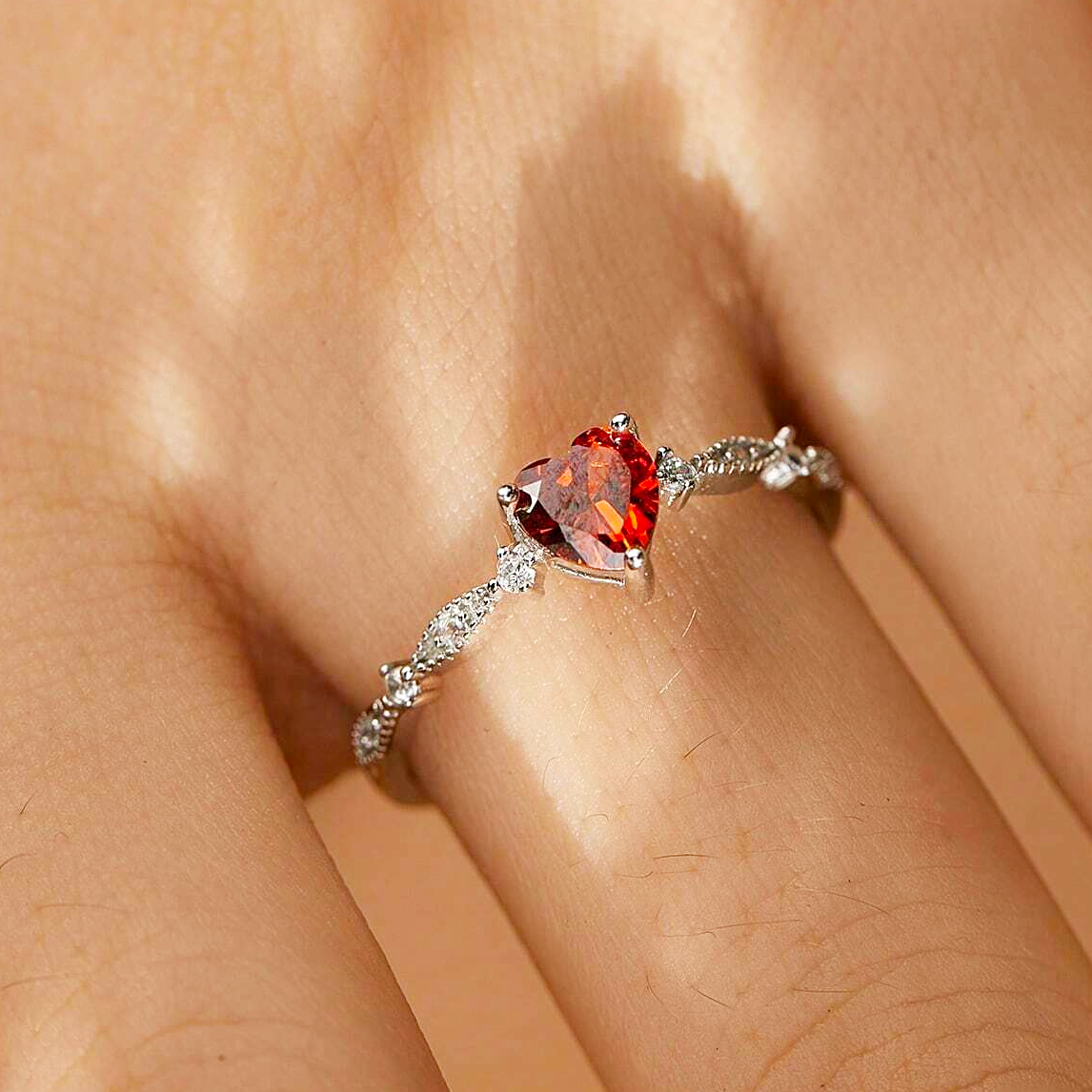 Bague rubis coeur rouge en argent 925 Lot de 10