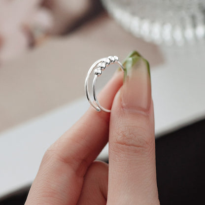 Bague rotative en argent sterling réglable bon marché, perles d'anxiété, ensemble de 10