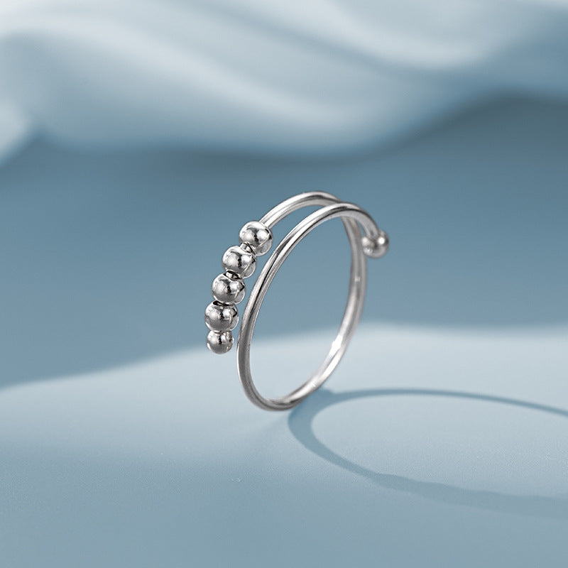 Bague rotative en argent sterling réglable bon marché, perles d'anxiété, ensemble de 10