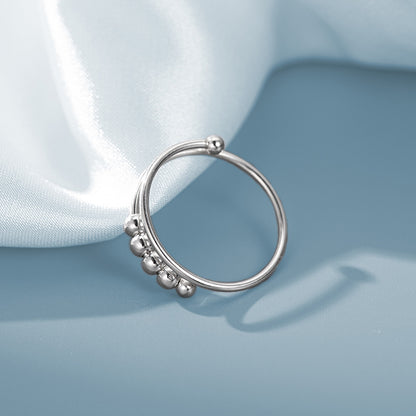 Bague rotative en argent sterling réglable bon marché, perles d'anxiété, ensemble de 10