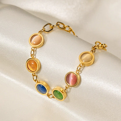 Stainless steel colorful natural opal stone link chain bracelets Set of 5