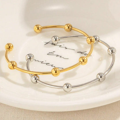 Stainless steel round bead open bracelet cuff bangles Set of 5