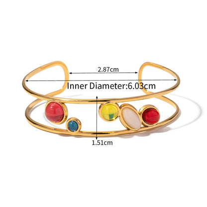 Bracelet manchette en pierre d'opale multicolore en acier inoxydable Ensemble de 10