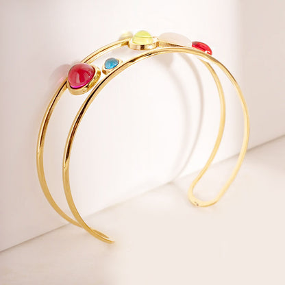 Stainless steel multi-color opal stone cuff bracelet bangle Set of 5