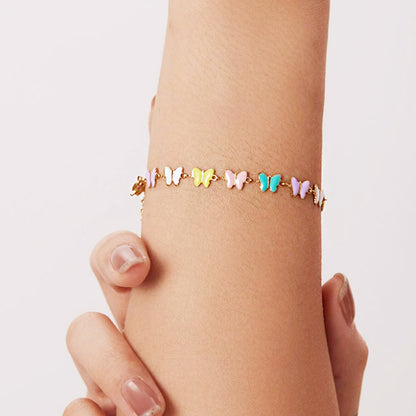 Pulseras de cadena con dijes de mariposa esmaltada de joyería de acero inoxidable, juego de 10