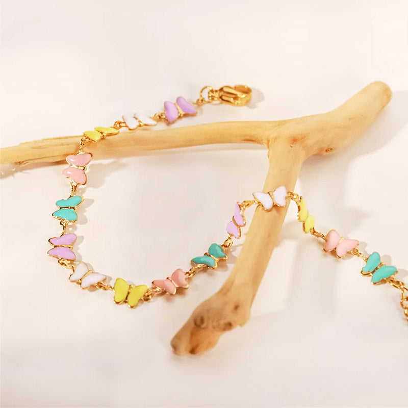 Pulseras de cadena con dijes de mariposa esmaltada de joyería de acero inoxidable, juego de 10