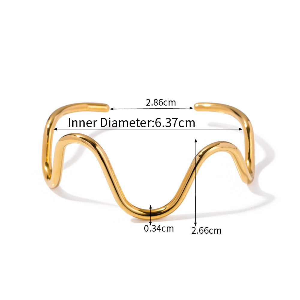 Brazaletes tipo brazalete con ondas curvas chapadas en oro de 18 quilates de acero inoxidable, juego de 10