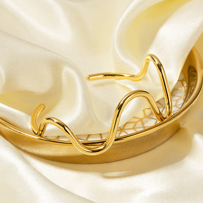 Stainless steel 18K gold plated curve wave cuff bangle bracelets Set of 5