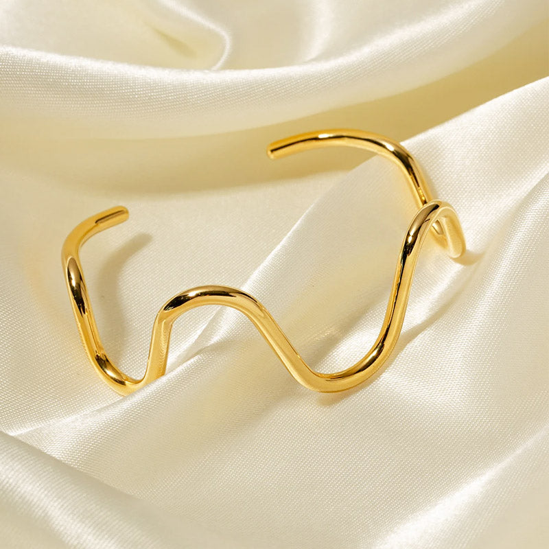 Stainless steel 18K gold plated curve wave cuff bangle bracelets Set of 5