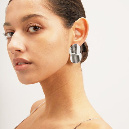 Stainless steel chunky geometric big polished disc drop earrings (5 pairs)