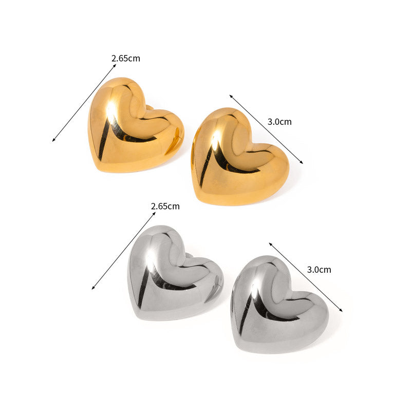 Stainless steel hypoallergenic chunky big heart stud post earrings (5 pairs)