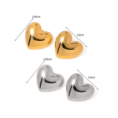 Stainless steel hypoallergenic chunky big heart stud post earrings (5 pairs)