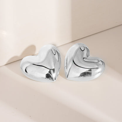 Stainless steel hypoallergenic chunky big heart stud post earrings (5 pairs)