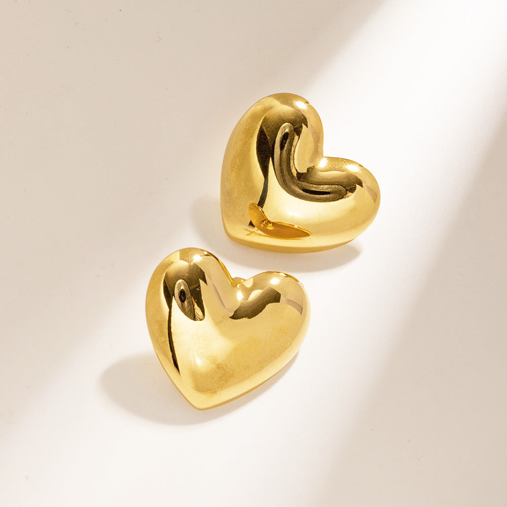 Aretes con forma de corazón grande, gruesos e hipoalergénicos de acero inoxidable (10 pares)