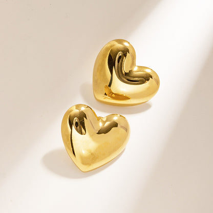 Aretes con forma de corazón grande, gruesos e hipoalergénicos de acero inoxidable (10 pares)