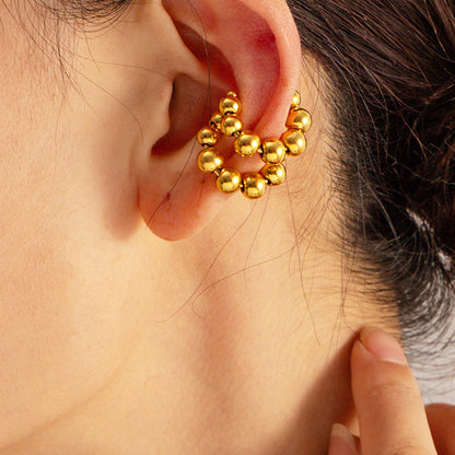 Ear cuff con cuentas y diseño de bola bañado en oro de acero inoxidable (10 pares)