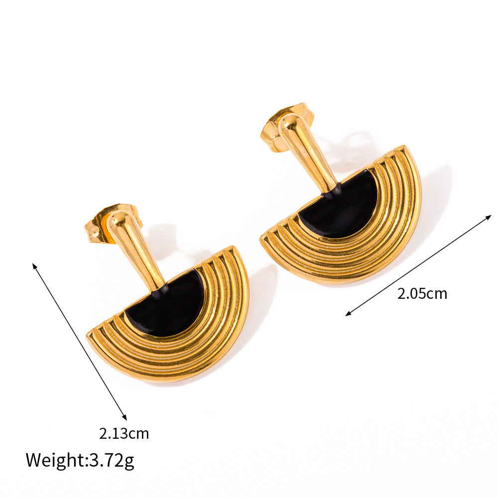 Stainless steel waterproof 18K gold plated enamel Egyptian semicircular fan-shaped earrings (5 pairs)